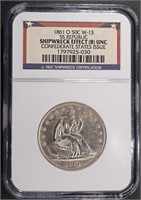 1861-O SEATED LIBERTY HALF DOLLAR W-13 NGC