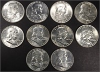 (10) MIXED DATES FRANKLIN HALF DOLLARS