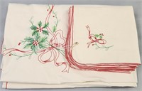 Christmas Embroidered Table Cloth & 8 Napkins