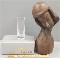 Simon Pearce Art Glass Vase & MCM Bust