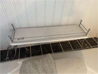 Thin metal and wooden shelf and wooden bath tray