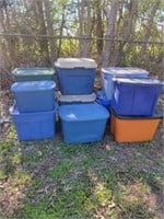 11+/- Empty Totes with Lids Good to Fair Condition