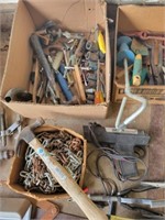 4+/- Boxes Tools, Corded Drill, Pulley, Hammers,