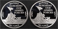 (2) 1 OZ .999 SILVER ARMED FORCES ROUNDS