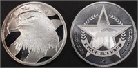 (2) 1 OZ .999 SILVER EAGLE & LIBERTY BELL ROUNDS