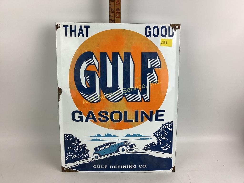 Original old Gulf Gasoline enameled metal sign 16