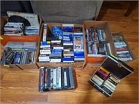 7+/- Boxes Vintage VHS / DVDS,CD'S, 8 Track Tapes