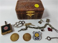Jewelry Box incl Coins, Pins, etc