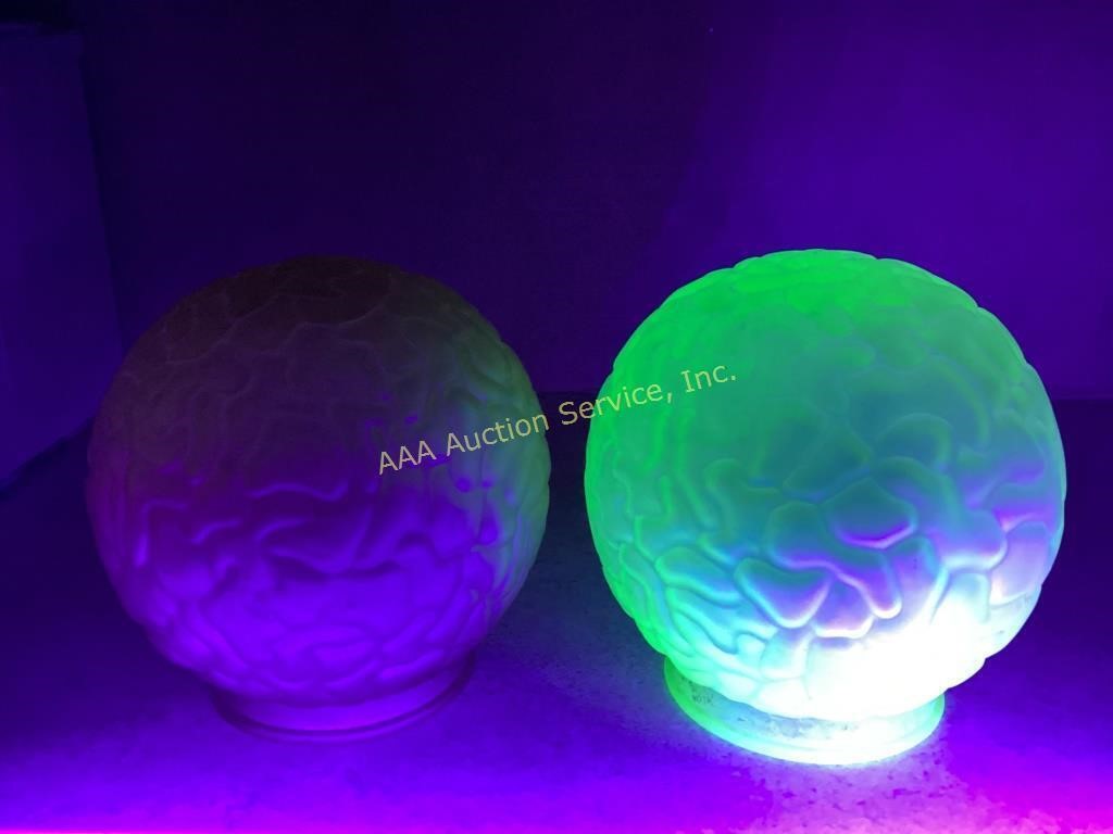Art Deco Uranium Green Glass Brain Globe. Yellow