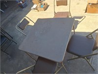 Brown Card Table with 4+/- Foldable Chairs