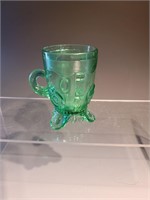 emerald green dewey mug - rim damage - greentown