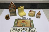 Vintage Pottery & Metal Signs