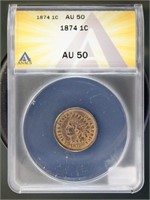 US Coins 1874 Indian Head Cent AU50 ANACS