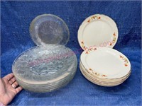 9 Jewel Tea plates & clear plates