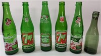 6 Vintage Green Soda Bottles