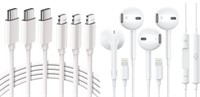 NEW 3PK USBC To Apple Chargers & 2PK Apple Earbuds