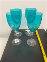 Aqua blue long stein wine glasses like new but old