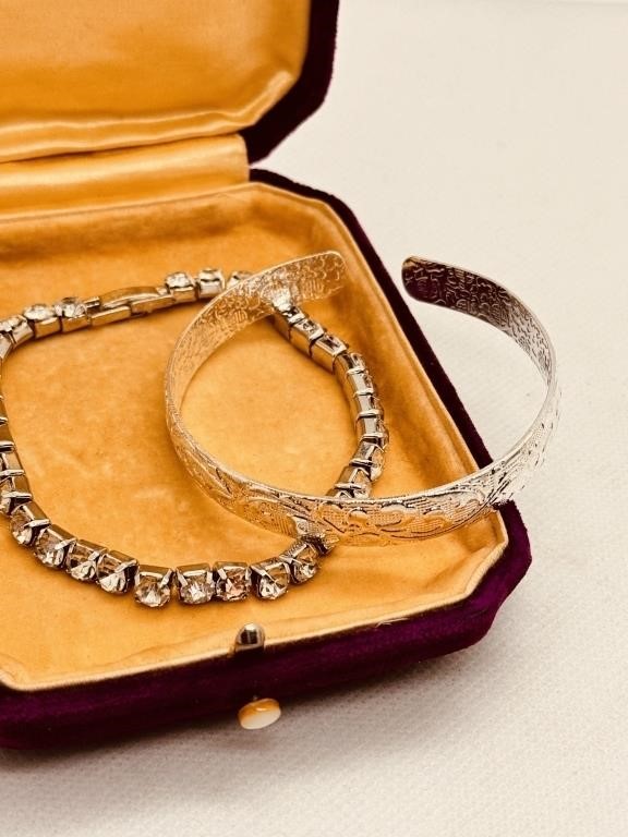 Tennis Bracelet & silver bangle, stamped 999