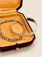Tennis Bracelet & silver bangle, stamped 999