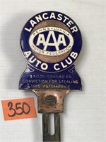 Antique Enamel Lancaster Auto Club License Plate