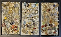 Costume Jewelry Brooches 3 Trays