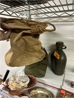 MILITARY CANVAS BAG & 2 CANTEENS