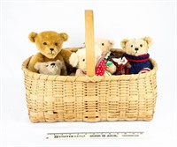Basket of 6 Stuffed Teddy Bears