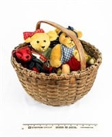 Basket of 4 Teddy Bears (1 Mohair)