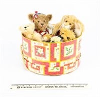 Basket of 5 Mohair Teddy Bears