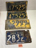 1934,1950,1952 & 1954 Pennsylvania License Plates
