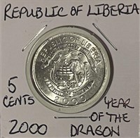 Liberia 2000 5 Cents - one year type coin