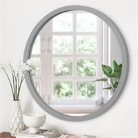 $40  20 Inch Round Wall Mirror  Wood Frame - Grey