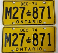 1974 Yellow Ontario License Plates