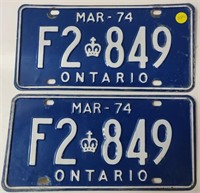 1974 Blue Ontario License Plates