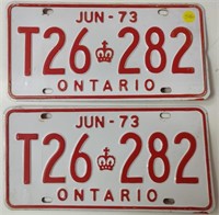 1973 White & Red Ontario License Plates