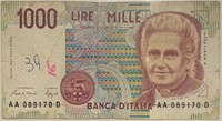 Italy 1990 1000 Lire Banknote