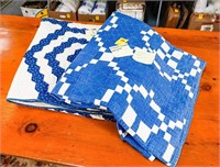 (3) Quilts; Blue and White Pieced Hand Quilted