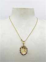 GOLD VICTORIAN NECKLACE W/PORTRAIT & TURQUOISE