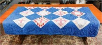 Pieced Pink & Blue Hand Quilted Quilt