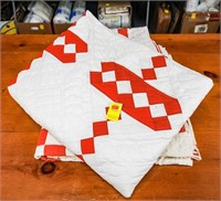 (3) Quilts; Red and White Irish Chain Antique