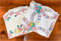 (2) Quilts; Appliqued Flower Basket Hand Quilted