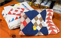 (3) Quilts; Antique 9 Patch Hand Quilted Quilt