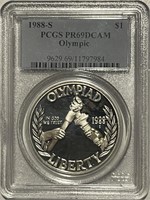 US Certified PROOF 69 Deep Cameo 1988S Olympic $1