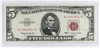 1963 US $5 RED SEAL BANK NOTE