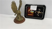 Brass eagle statue 11’’, Redskins working clock
