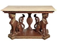 Egyptian Revival Console Table w Travertine Top
