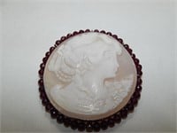 Carved Shell Cameo Pendant Sterling Signed