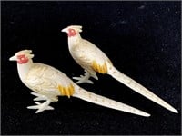 Pair Miniature Carved Estate Ivory Pheasants