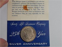 1921 Morgan Silver Dollar Surety Life Insurance