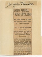 Rare Joseph Pennell original signature and newspap